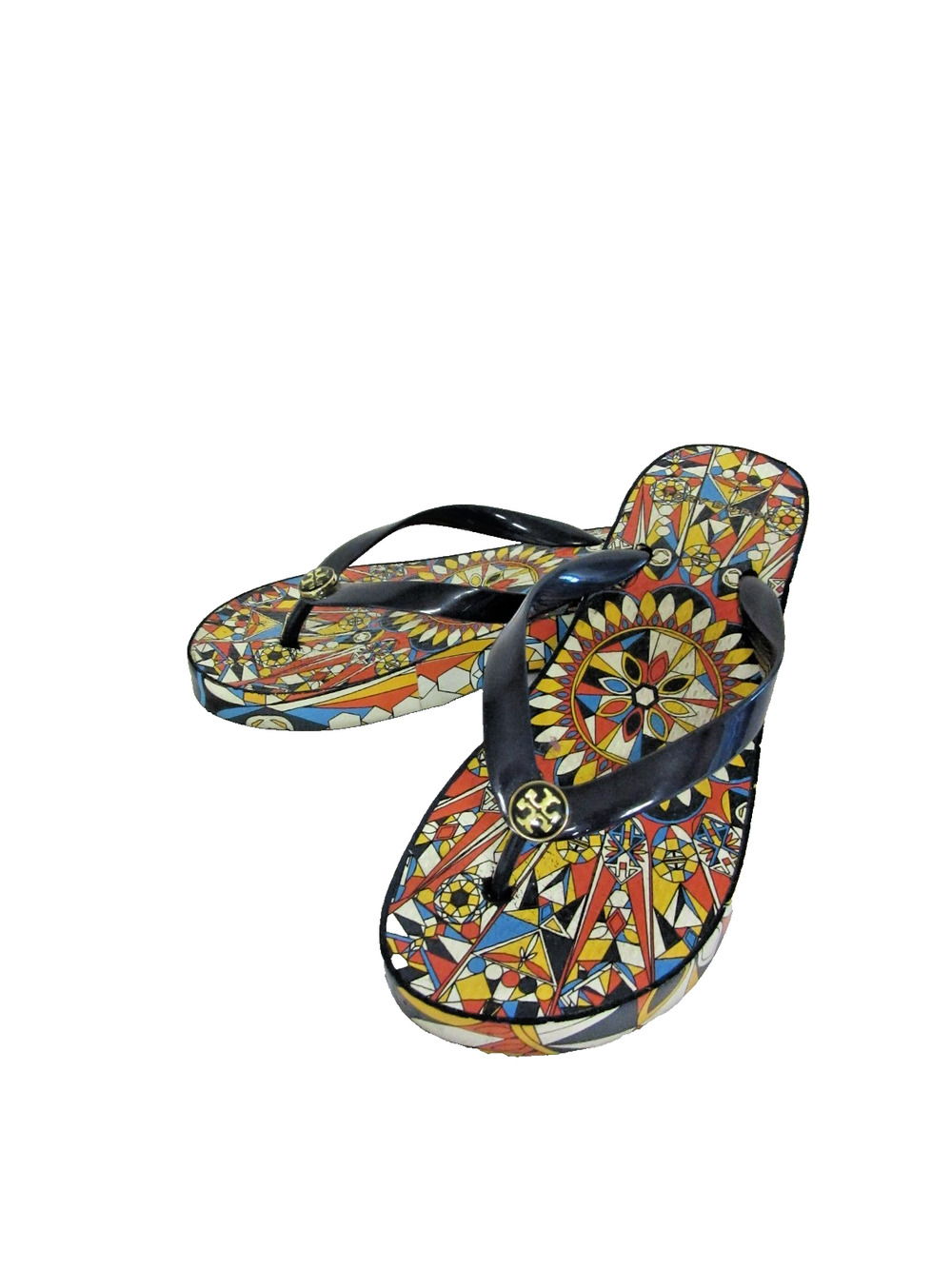 TORY BURCH Wedge Flip Flop Psychedelic Geo 6 1/2 Sandals